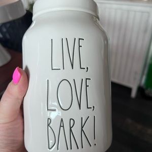Rae dunn live love bark canister